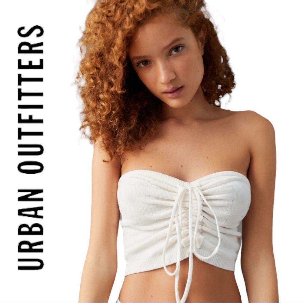 NEW Urban Outfitters UO Annabelle Ruched Ivory Cropped Halter Top M L